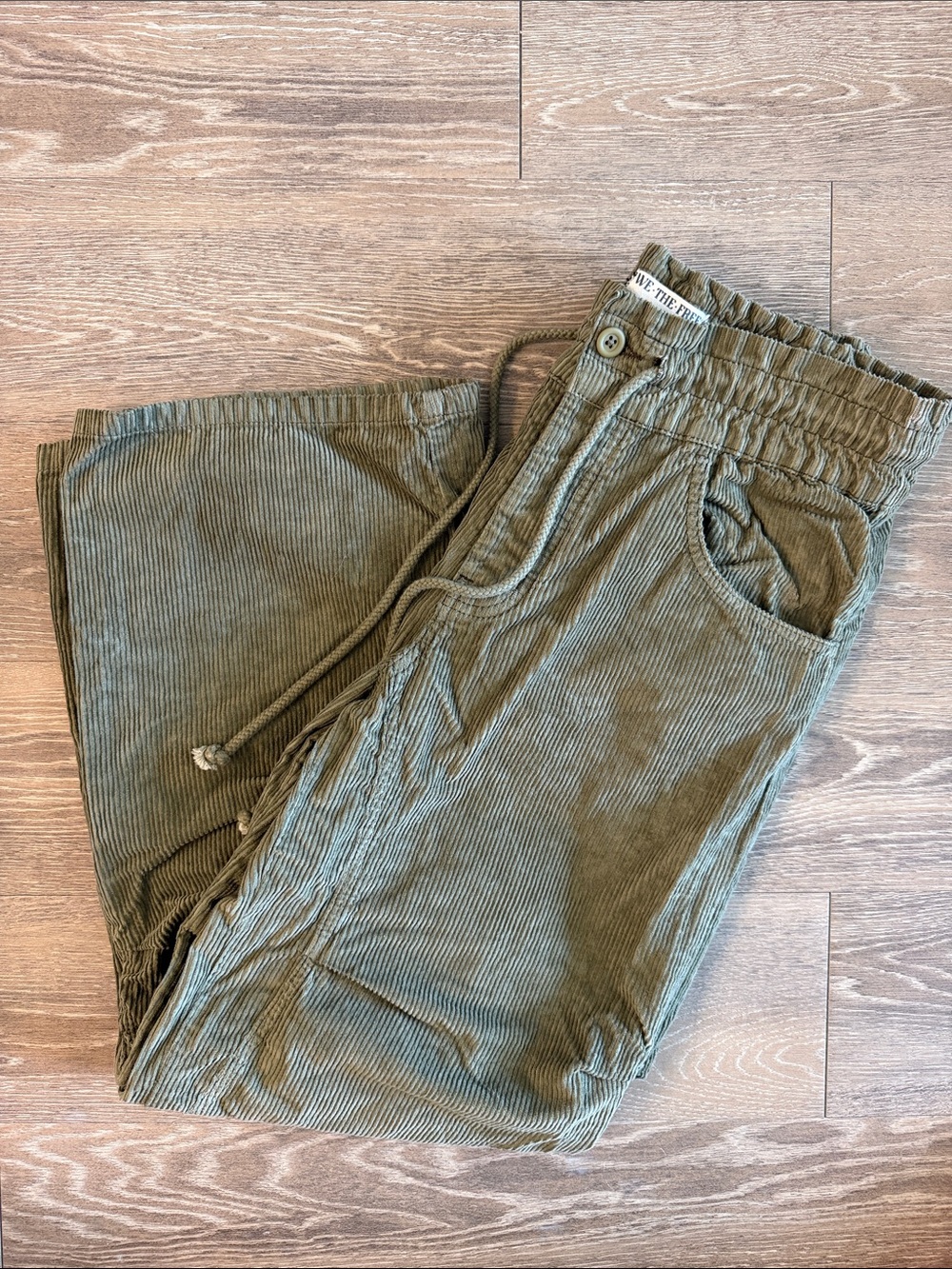 We The Free Olive Green Corduroy Drawstring Pants